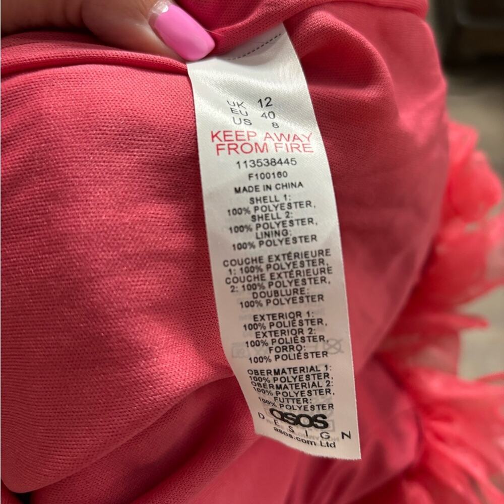 ASOS Pink Tulle Ruffle Strapless Mini Dress Zip Back Size 8 - Picture 7 of 7